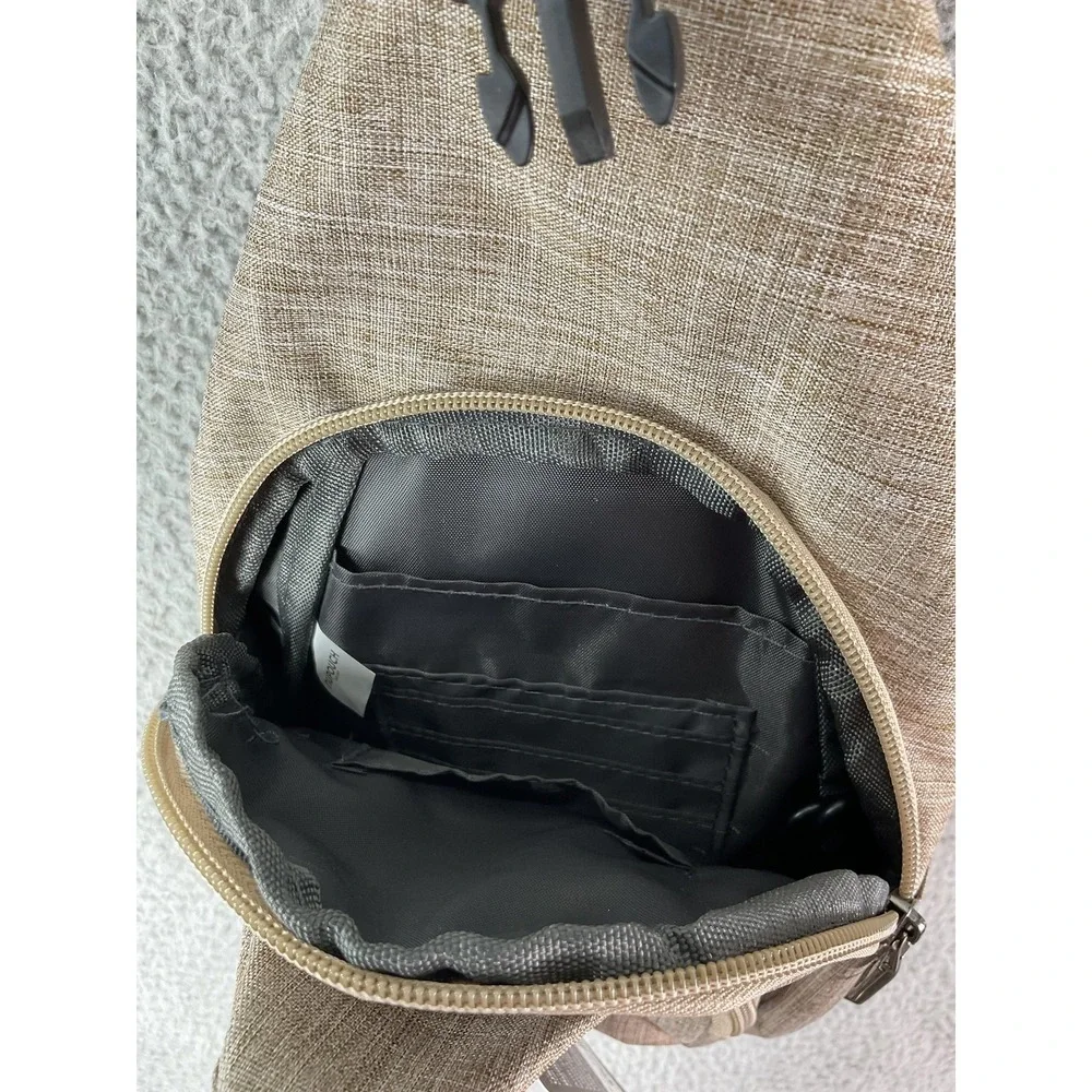 Nupouch Anti-Theft Sling Womens Small Tan Daypack Polyester Zip USB Port Light